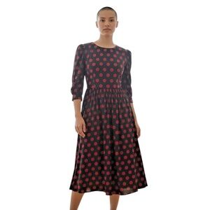 Vintage‎ Lanz Originals Women's Blue Red Polka Dot Peasant Cottage-core Dress
